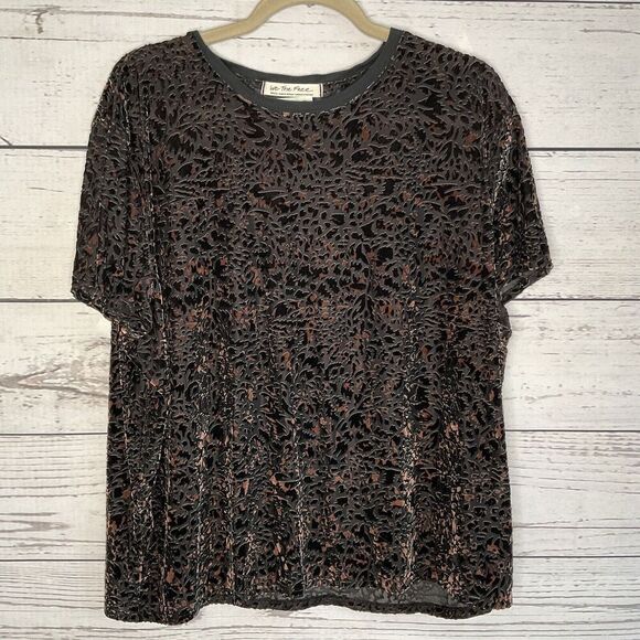 Free People Burnout Velvet Top Womens Short Sleeve Teddy T-Shirt Charcoal Small - Picture 3 of 8